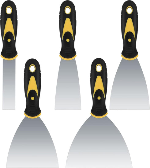 5 Pcs Putty Knife Set, 1" 2" 3" 4" 5" Stainless Steel Paint Scraper, Spackle Knife Set, Putty Knives, Wallpaper Paint Scraper Tool for Repairing D...