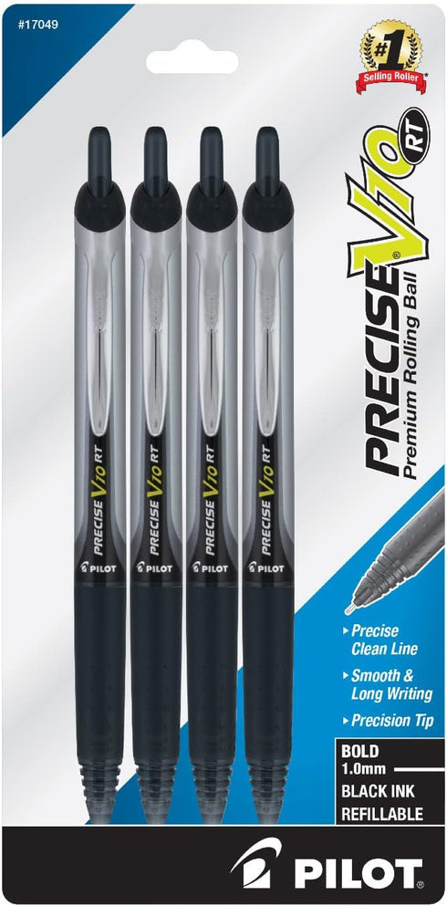 PILOT Precise V10 RT Refillable & Retractable Rolling Ball Pens, Bold Point, Black Ink, 4-Pack...