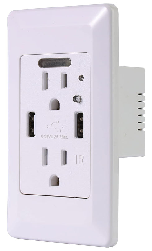 EG-U205 High Speed Dual USB Share 4.2A Charger with 15A Tamper Resistant Wall Receptacle 2 Outlets Band Panel/Night Light White ETL Listed...