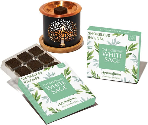 California White Sage Incense Bricks (2 x 9 Bricks) & Tree of Life Exotic Burner by Aromafume | Made with Salvia Apiana(White Sage) Extracts | Ide...