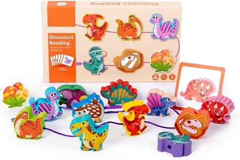 JAQI Montessori Educational Wooden Threading Stringing Toys Dinosaurs Traffic Space Insects Animals Fruits Lacing Beads Preschool Learning Toys fo...