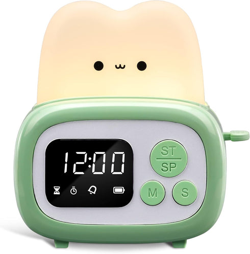 QANYI Small Timer Clock Toaster Lamp, Cute Night Light with Time Management Tool and Table Clock Alarm Digital Timer for Kids, ABS+PC Kids Lamp Bi...