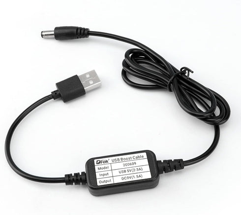 DROK USB to 9v, 5v to 9v USB Boost Converter, USB Cable DC 5v Step Up to 9v, 1.5A Power Regulator Line with 5.5mm Port 1.2 Meter Length...