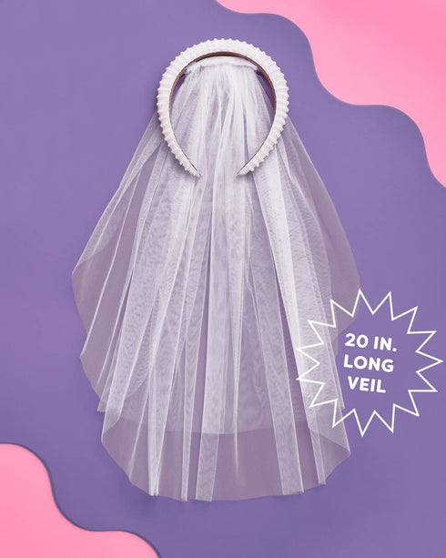 xo, Fetti Bachelorette Party Decorations Pearl Headband with Detachable Veil | White Headpiece Bridal Shower Gift, Bridesmaid Favors...