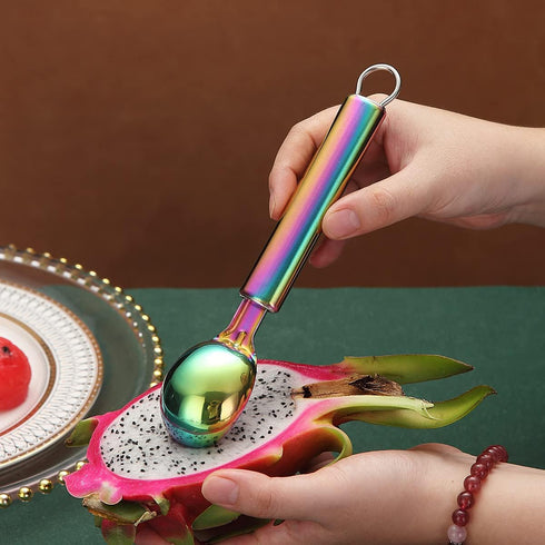 Rainbow Ice Cream Scoop, Berglander Stainless Steel Cookie Scoop Melon Baller Scooper Cones With Titanium Colorful Plating, Specialty Tools and Ga...