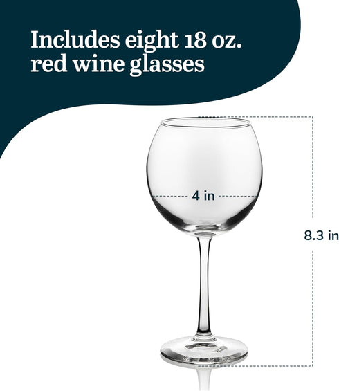 Libbey Midtown Red Wine Glass Set, 18.25 Oz Elegant Large Red Wine Glasses Set of 8, Long Stem Glass Wine Glasses for Weddings, Birthdays, and Mor...