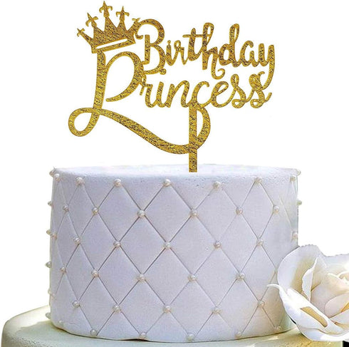 Happy Birthday Princess Cake Topper for Princess Birthday Cake Topper Party Decorations Gold Glitter Acrylic...