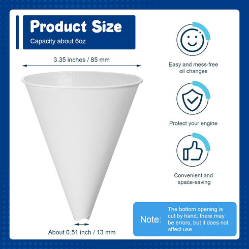 50 Pcs Paper Funnels for Motor Oil 6 oz Disposable Engine Oil Funnel Car Oil Funnels Paper Cone Funnel for Gas, Car Oil Change Fluid Automotive Us...