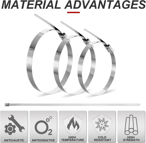 Metal Zip Ties 12inch Stainless Steel Cable Ties 100 Pack 270lbs Heavy Duty Self-locking Wire Ties High Temp Zipties Chain Link fence Ties Multi P...