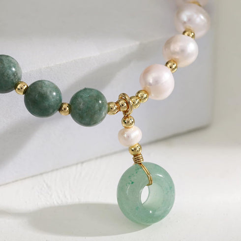 Healing Crystal Bracelet Gold Wealthy Lucky Pearl Feng Shui Jade Bracelet for Women...