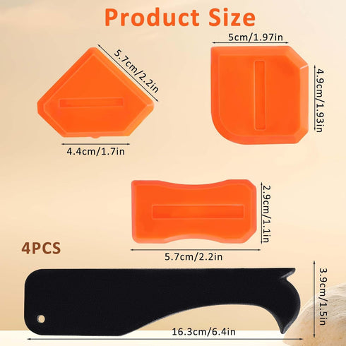 Caulk Tool Set 4 Pcs Sealant Silicone Finishing Kits 3 in 1 Scraper Multifunction Hand Tools Orange Grout Caulk Remover Applicator for Kitchen Bat...