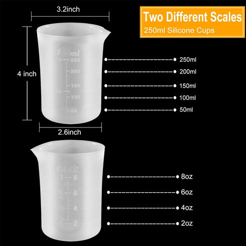 Coopay 250 ml Silicone Measuring Cups for Resin Non-Stick Mixing Cups Glue Tools, Precise Scale for for Resin DIY Craft Jewelry Making, 3 PCS...