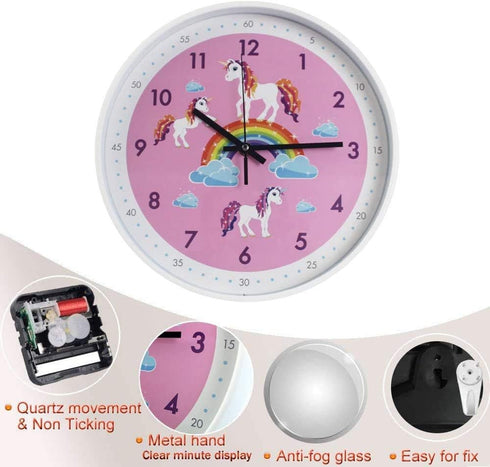 Pink Wall Clock,Silent Non Ticking Children's Décor Quiet Clocks for Kids Room,Office,School,Bedroom,Kitchen,Classroom (12 inch Pink)...