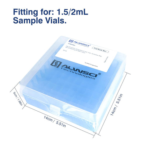100 Well Microtube Storage Box, Blue Polypropylene Lockable Vial Holder Rack for 2ml Microcentrifuge Tubes and 12mm Autosampler Vials, 1 Pack...