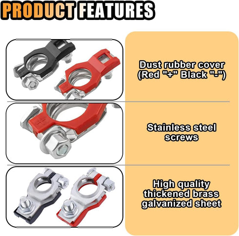 Battery Terminal Connector, Positive and Negative 1 Pair Battery Terminal Adapter Set, Top Post Battery Cable Terminal Connectors with 2 Washers, ...