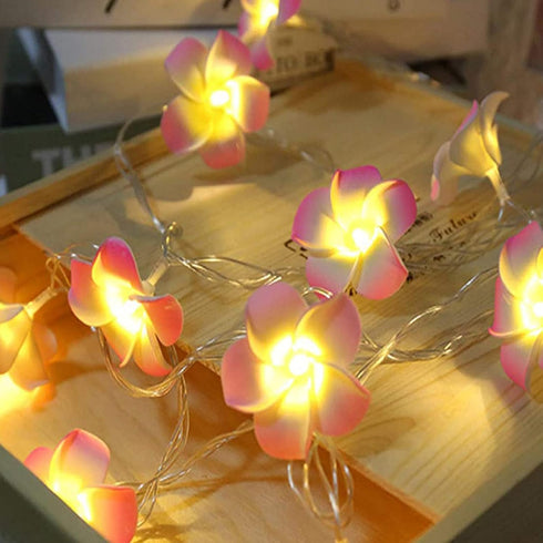 Lxcom Lighting Plumeria Flower String Lights 20LED String Light Hawaiian Foam Artificial Plumeria Flower Battery Powered Fairy Starry Lights for C...