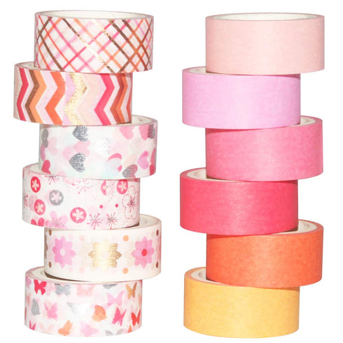 YUBBAEX 12 Rolls Pink Gold Washi Tape Set Masking Decorative Tapes (Pink Mix)...
