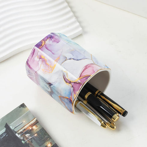 Ceramic Pencil Holder Pen Holder for Desk Cute Pencil Cup Pot Desk Organizer Makeup Brush Holder(Purple)...
