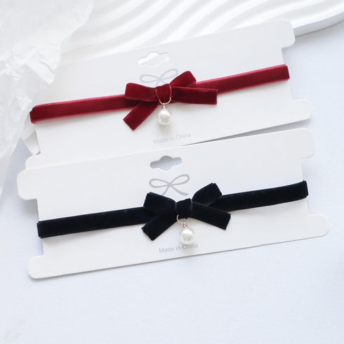 Bow Necklace for Women Red Bow Choker Black Ribbon Necklace Pearl Pendant Necklace Cute Bow Knot Necklace for Girls Christmas Gifts...