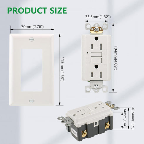 15Amp GFCI Outlet,1pack,125V 60Hz,Tamper-Resistant GFI Receptacle with LED Indicator,Meet UL2018,Ground Fault Protection Outlet for Bedroom,Parlor...