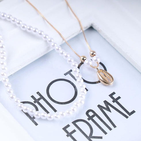 Boho Layered Pearl Ankle Bracelet Gold Shell Anklet Bracelet Vintage Cowrie Anklets Chain Summer Beach Foot Chain Jewelry for Women and Girls 2Pcs...