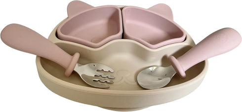 Silicone Divided Plate with Spoon & Fork for Babies/Toddlers, Plate with 2 Removable Trays, Utensils with Travel Case, BPA-Free, Non-Toxic, Strong...