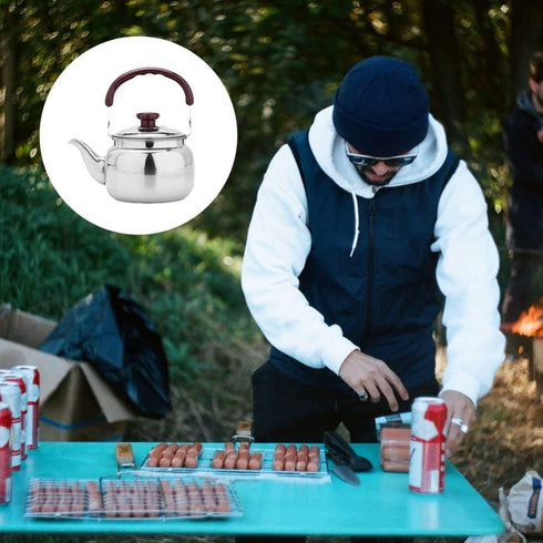 LIFKOME Traditional Stainless Steel Heavy Duty Tea Kettle With Sandwich Bottom and Specialty Cool Touch Handling Mirror Finish Stainless Steel Whi...