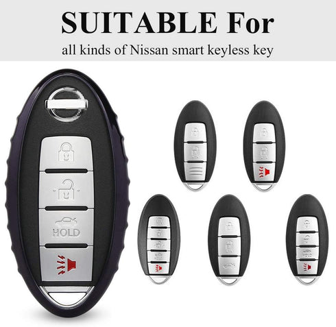 QBUC for Nissan Car Key Cover, 3 4 5 Button Case Key Fob Cover with Key Chain, Replacement Key Fob(Black)...
