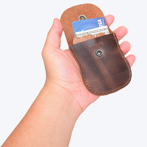 Hide & Drink, Curvy Coin Pouch, Pocket Case for Pennies, Rustic Bag, Travel Accessory, Full Grain Leather, Handmade, Bourbon Brown...
