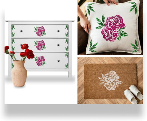 Rose Stencil | DIY Stencils for Artistic Projects | Floral Design | 10x10 Inch Flower Stencil...