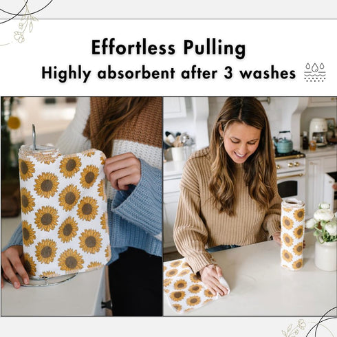 Reusable Paper Towels 24 Pack 13x10in, Sunflower Towels, Reusable Paper Towels Washable Roll, Kitchen Paper Towels, Reusable Napkins, Zero Waste, ...