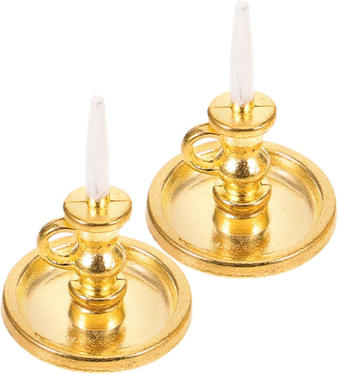 Toyvian Doll House Candlestick 2PCS Miniature Candle Holders (1:12) Tiny House Candlesticks Mini House Candle Holder Decorations Dollhouse Miniatu...