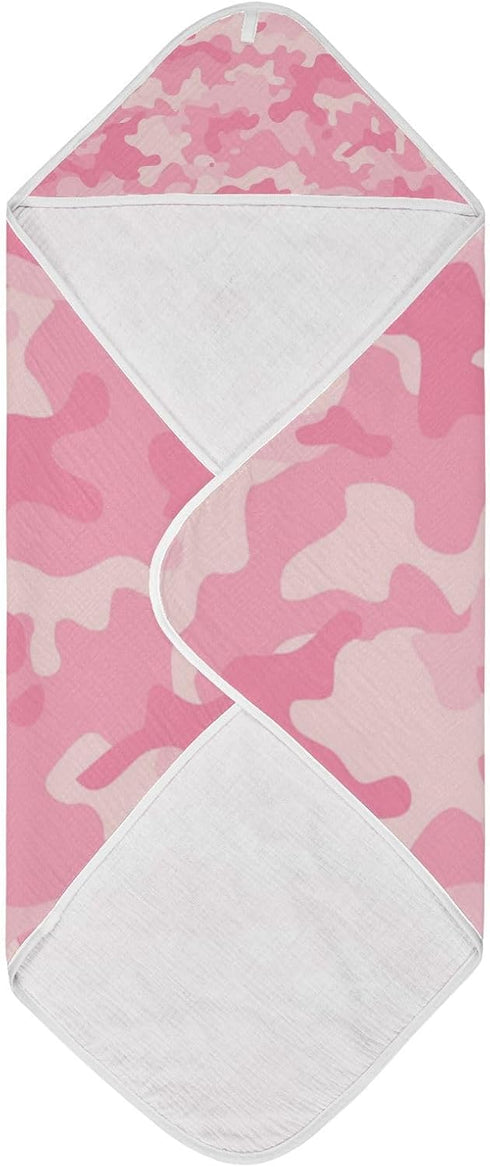 Pink Camouflage Baby Hooded Towel, Ultra Soft Absorbent Cotton Baby Bath Towel for Newborn Toddler Boys Girls, 30 x 30 Inch...