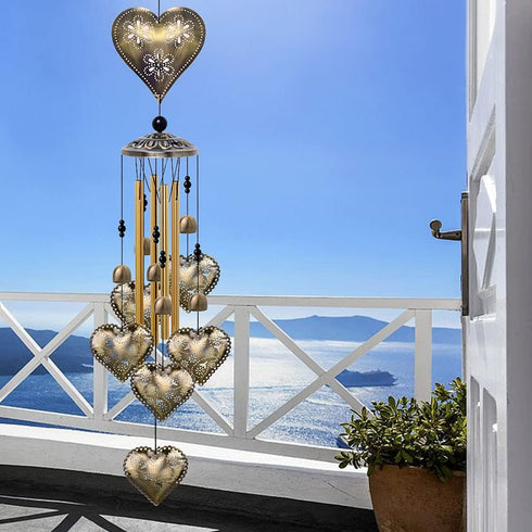 Garden Loving Heart Wind Chimes Outdoor Indoor Decor - with 4 Tubes 6 Bells 7 Hearts Mobile Romantic Wind Catcher, Heart Shaped Windchimes for Hom...