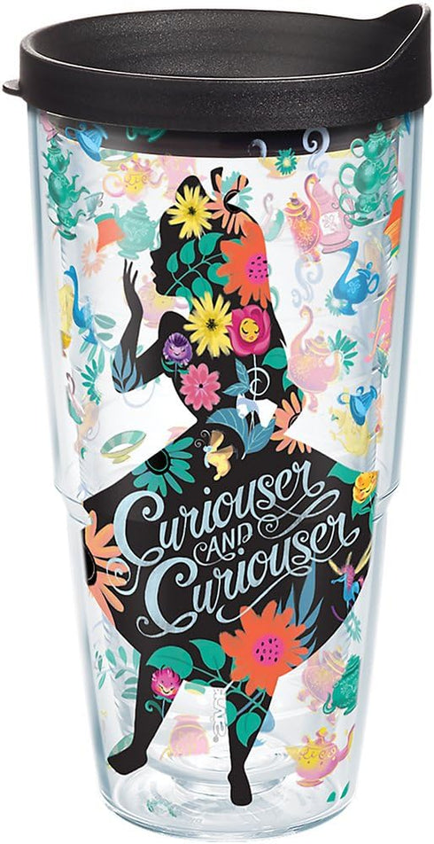 Tervis 1269219 Disney-Alice in Wonderland Curiouser Insulated Tumbler with Wrap and Black Lid, 24oz, Clear...