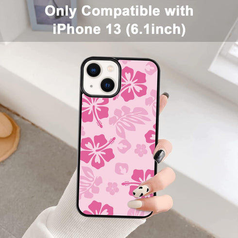 Pink Hibiscus Phone Case Compatible with iPhone 13 6.1 Inch - Shockproof Protective TPU Cute Flower Printed iPhone Case Designed for iPhone 13 Cas...