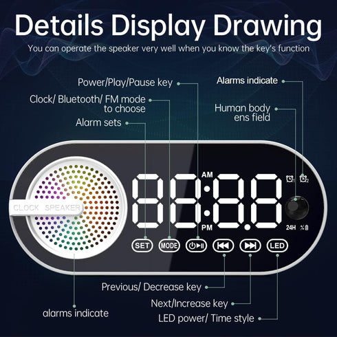 Digital Alarm Clock Bluetooth Speaker, Dual Alarm Clock for Bedroom Wireless Speaker BT 5.0 with Rechargeable 1200mAh Battery, Support FM, TF Card...