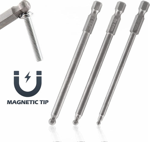 5Pcs Ball End Metric Hex Bit Set 100 mm/4 Inch Length S2 Steel Magnetic Ball End Hex Screwdriver Bit Set with 1/4 Inch Hex Shank, 2.5MM 3MM 4MM 5M...