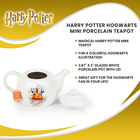 Original Cute Harry Potter Hogwarts Mini Porcelain 5oz Teapot Whimsical Colorful Castle Artwork Glossy White Glazed Ceramic Unique Thoughtful Magi...