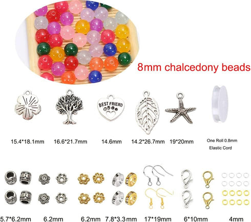 PAMIR TONG 440pcs 8mm Natural Chalcedony Beads Kits Gemstone Jade Glass Beads Round Loose Beads DIY Smooth Beads for Bracelet Necklace Jewelry Mak...