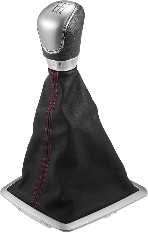 6 Speed Gear Shift Knob with Dust Cover for Ford Focus 2005-2008 / Front Stick Shifter Lever Knob/Durable Plastic / 1 Pcs Black with Red Stitches...