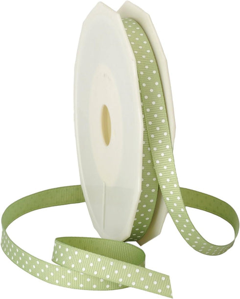 Morex Ribbon Swiss Dot Polyester Grosgrain Ribbon, 3/8-Inch by 20-Yard Spool, Moss...