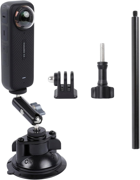 Suction Cup Mount for Insta360 One X4 X3 X2 Go3, Car Windshield Window Sunroof Mount with Phone Holder Adapter Compatible with GoPro Hero 12 11 10...