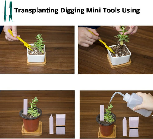 100 Pcs 4" Plastic Seedlings Plants Nursery Pots with 100 Pcs Waterproof Plastic Plant Tags and 2Pcs/Set Transplanting Digging Mini Tools...