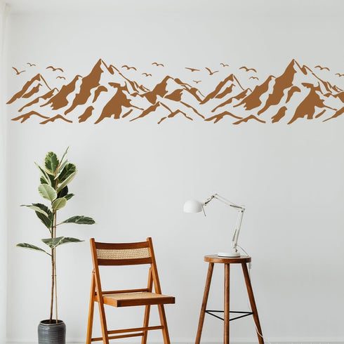 3pcs Mountain Stencil 33×10.9inch Splicing Style Mountain Bird Template with Paint Brush Reusable Mountains Landscape Stencil for DIY Wall Art Fur...