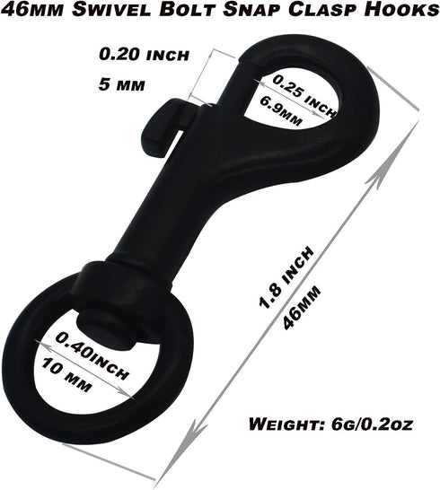 10pcs 1.8 inch Swivel Bolt Snap Clasp Hooks with 10mm O Ring Metal Lanyard Webbing Belt Lobster Buckle Clips DIY Accessory Black...