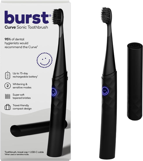 Burst Curve Sonic Electric Toothbrush for Adults – Slim, Curved Travel Toothbrush with Toothbrush Cover - Ultra Soft Bristles - Up to 2 Month Rech...