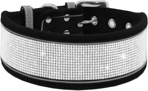 Rhinestone Dog Collar Soft Comfortable Stylish Dog Collar with Bright Reflective Stripe Adjustable Diamond Crystal Pet Collar for Small Medium and...