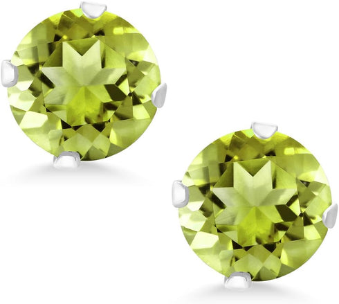 Gem Stone King 925 Sterling Silver Green Peridot Stud Earrings For Women (2.00 Cttw, Gemstone Birthstone, Round 6MM)...