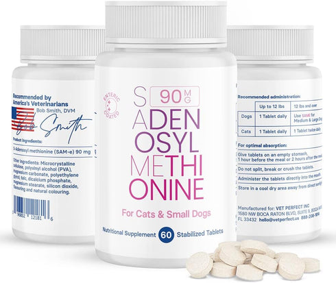 SAM-e Liver and Brain Health Supplement for Small Dogs and Cats - with S-aDENOSYLmethionine (Same), 60 Coated Tablets...